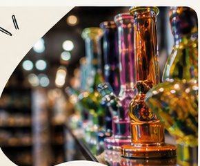 Colorful glassware in the shop display